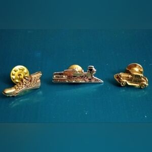 Tie Tack Pins - Winged Shoe - Locomotive - Old Time Automobile - Set Of 3
